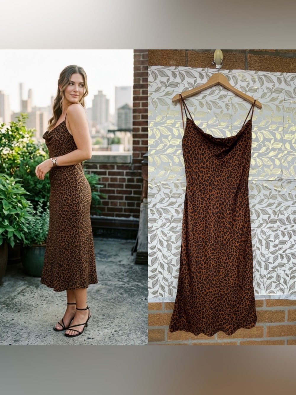 Good American Brown Leopard Print Midi Slip Dress